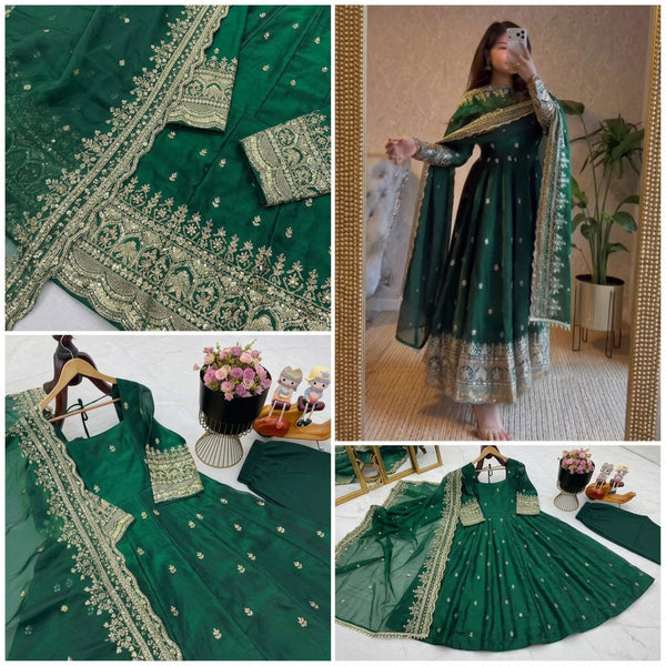 24 COLORS Fendy Silk Sequin Embroidered Gown Pant Dupatta Set ClothsVilla
