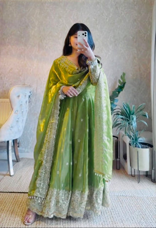 24 Colours Silk-Finish Sequin Embroidered Gown Pant Dupatta Set ClothsVilla