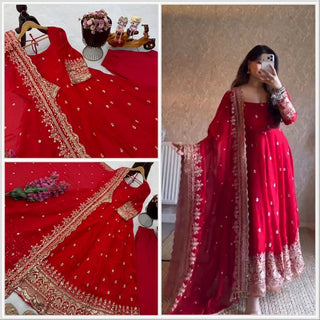 24 COLORS Fendy Silk Sequin Embroidered Gown Pant Dupatta Set ClothsVilla