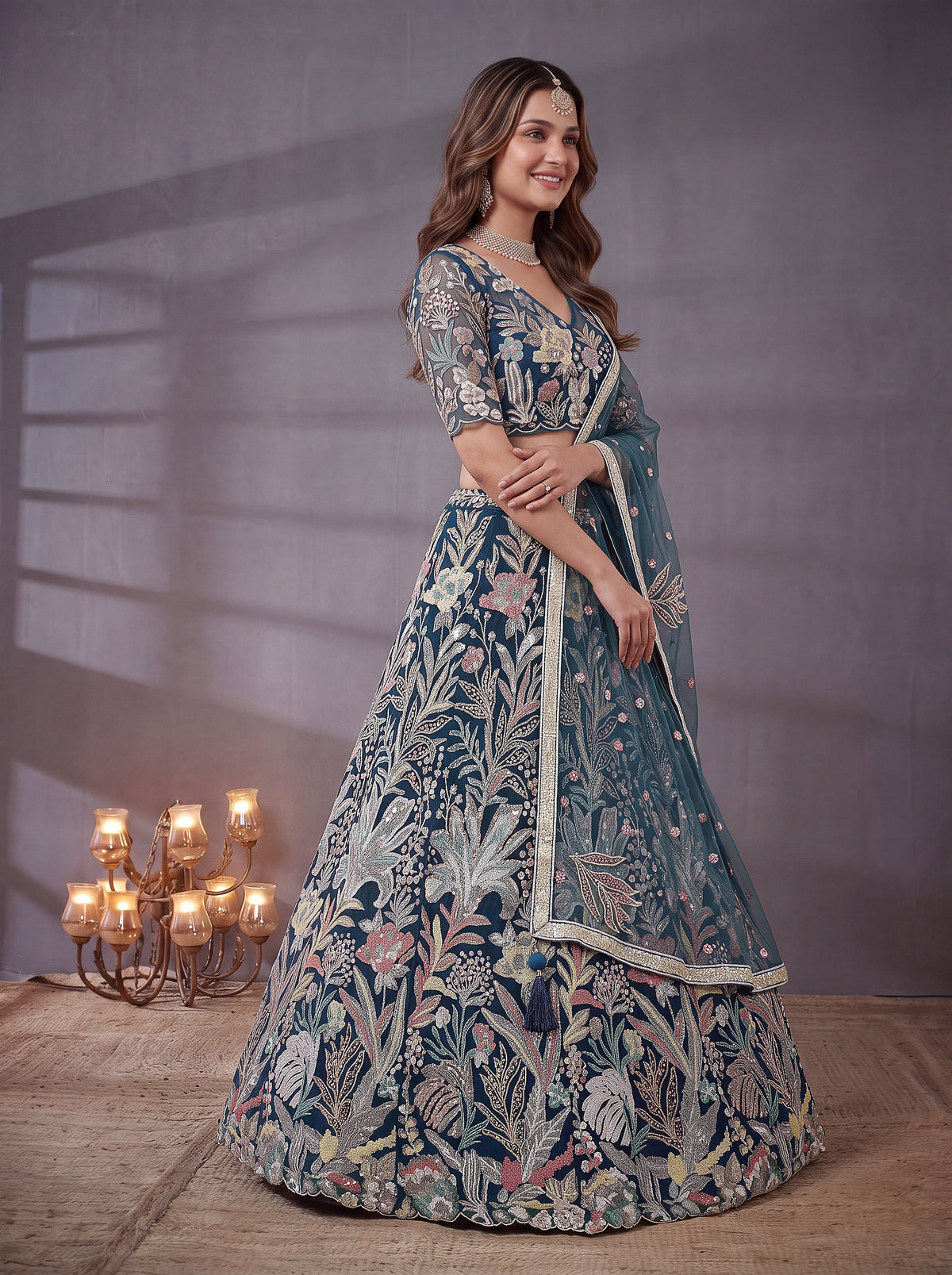 Blue Soft Net Lehenga Choli with Thread & Sequin Embroidery ClothsVilla