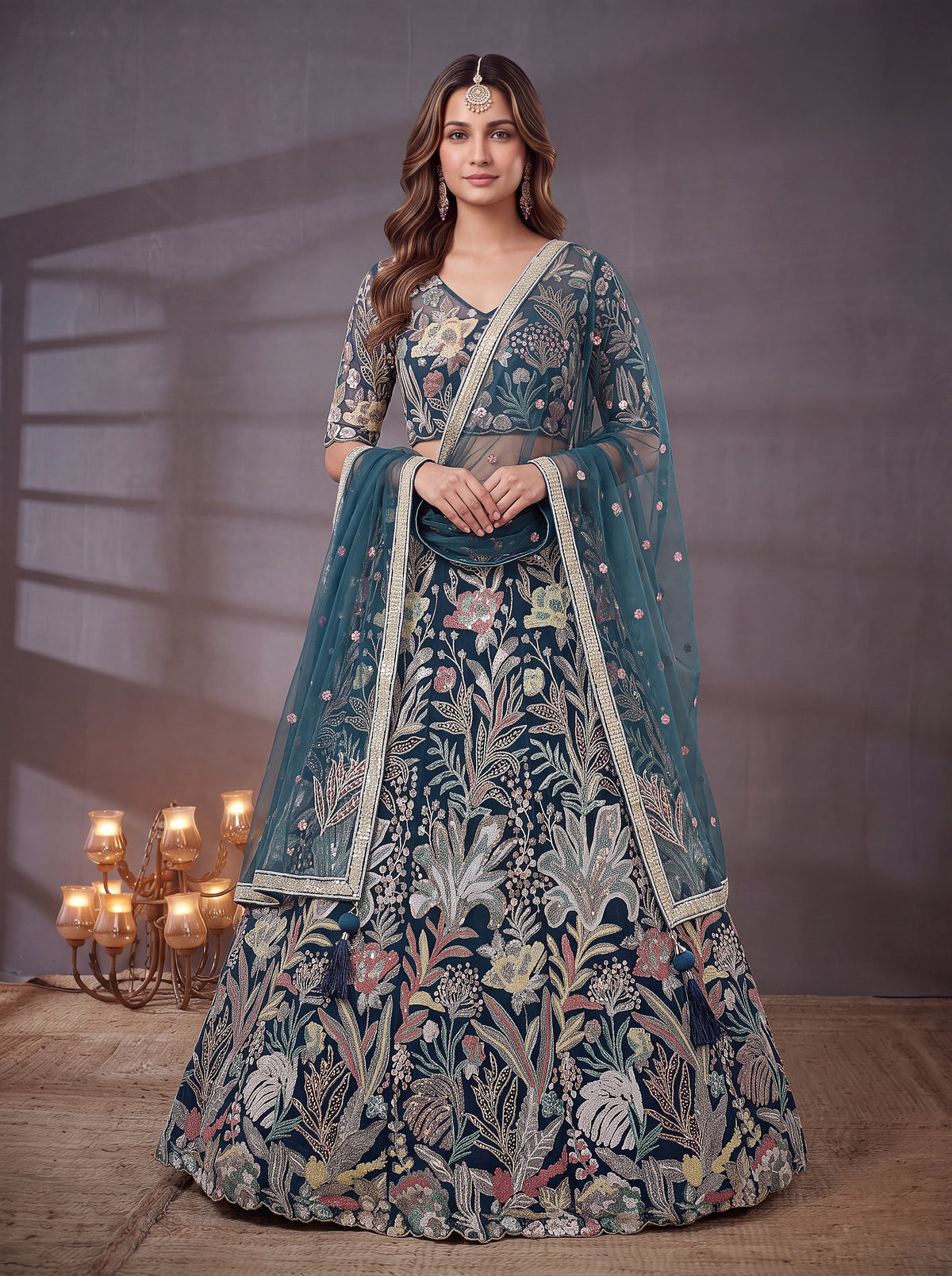 Blue Soft Net Lehenga Choli with Thread & Sequin Embroidery ClothsVilla