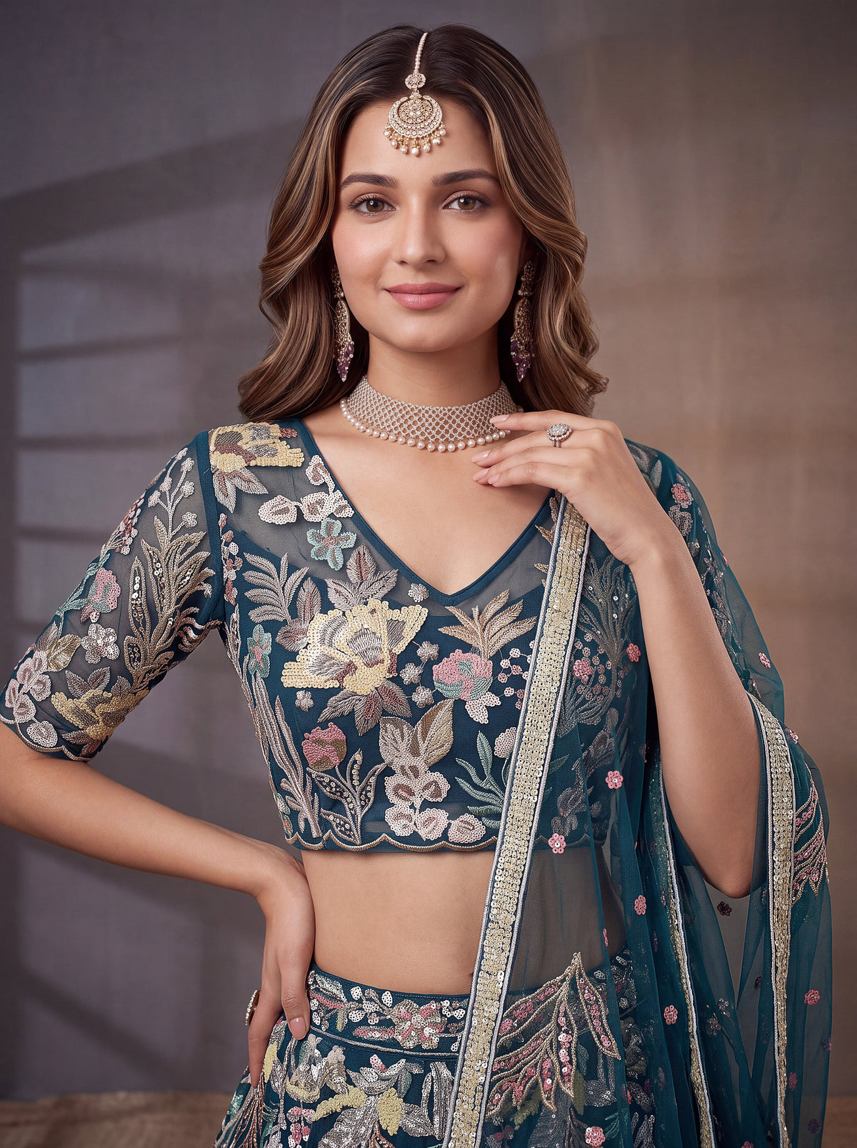 Blue Soft Net Lehenga Choli with Thread & Sequin Embroidery ClothsVilla
