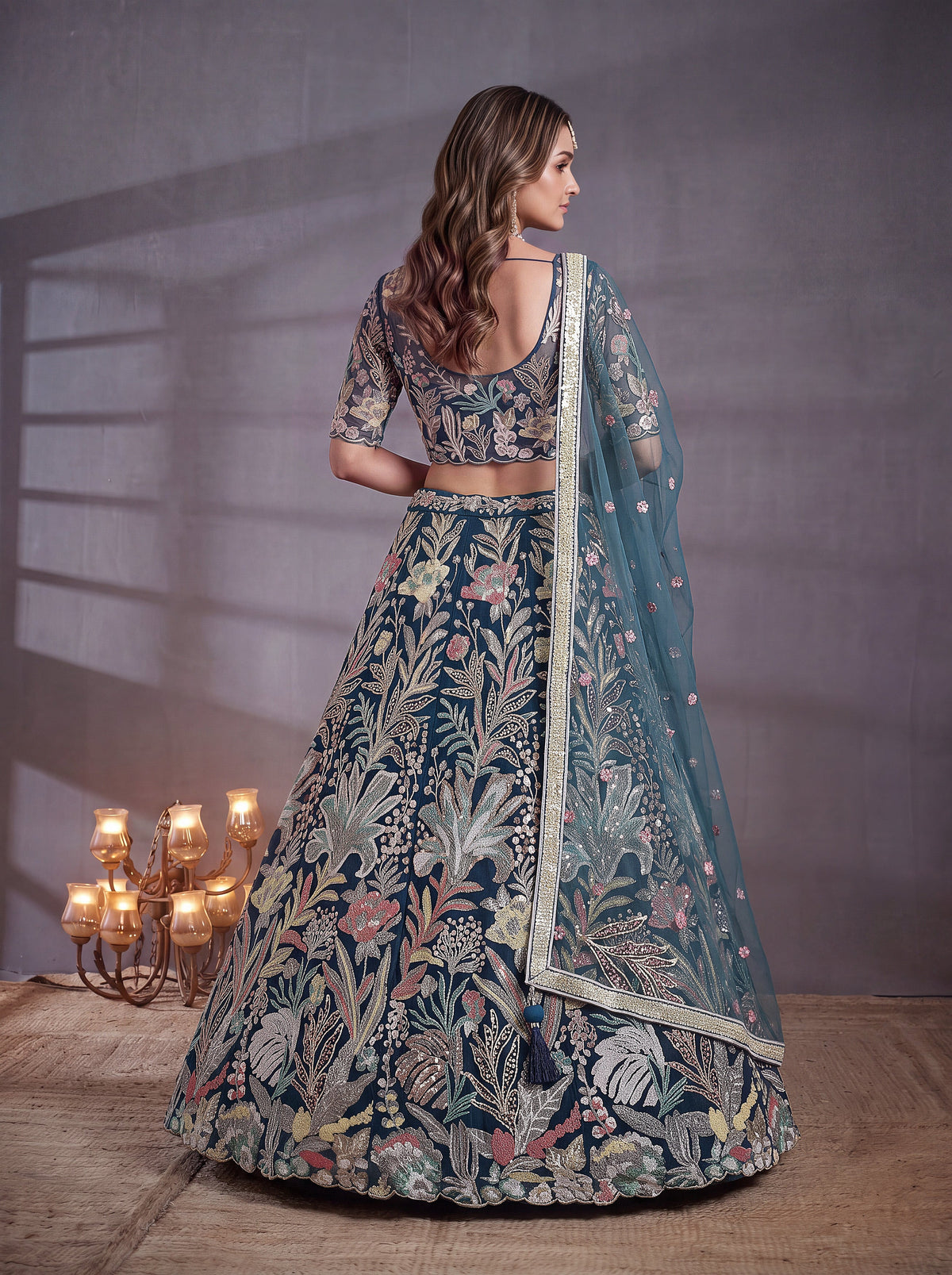 Blue Soft Net Lehenga Choli with Thread & Sequin Embroidery ClothsVilla