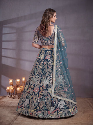 Blue Soft Net Lehenga Choli with Thread & Sequin Embroidery ClothsVilla