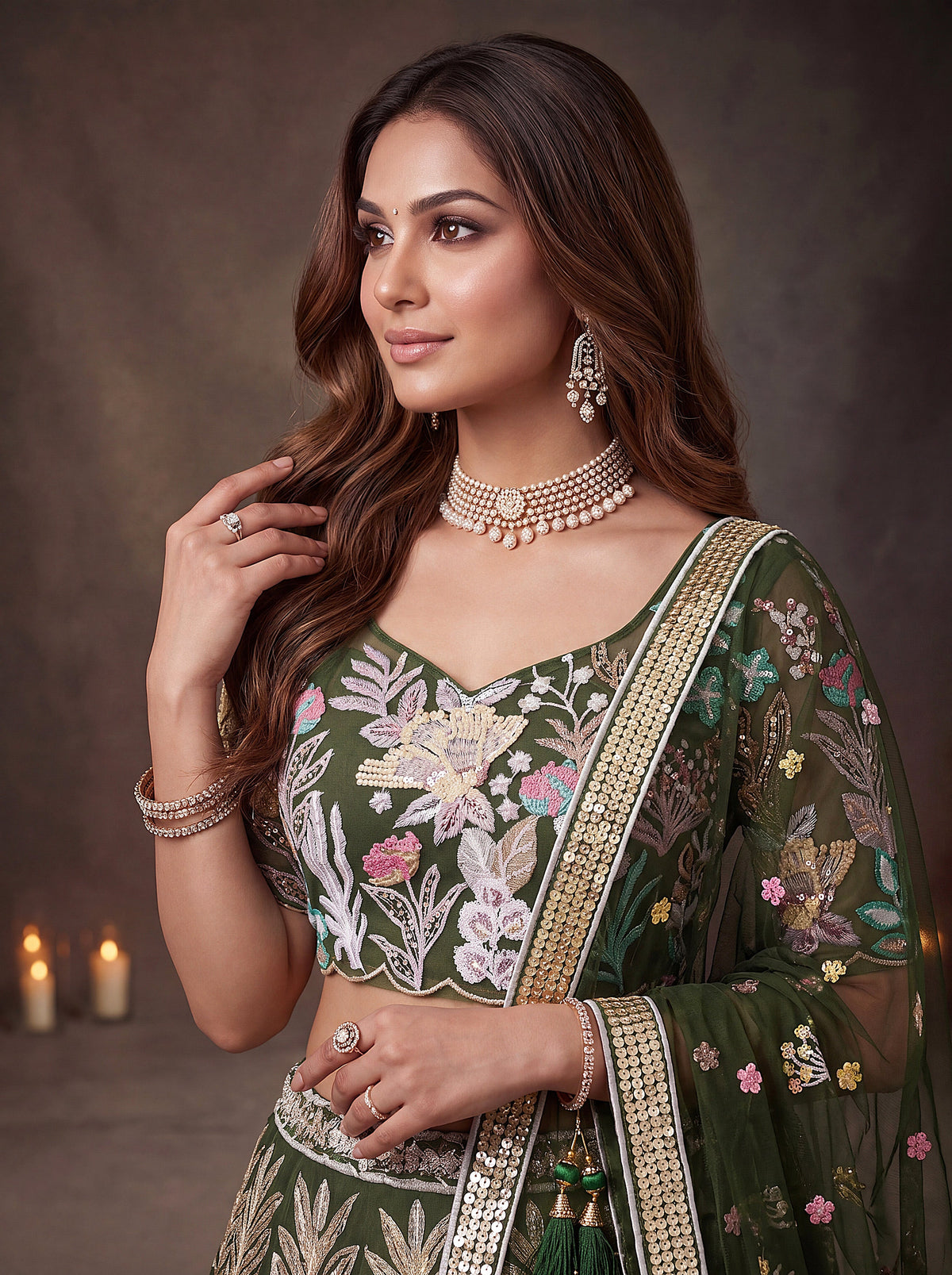 Green Soft Net Lehenga Choli with Thread & Sequin Embroidery ClothsVilla