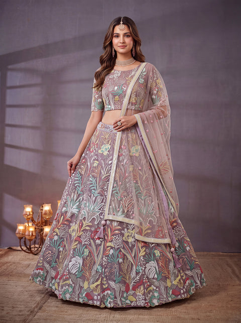 Lavender Soft Net Lehenga Choli with Thread & Sequin Embroidery ClothsVilla Main image