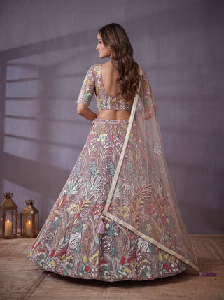 Lavender Soft Net Lehenga Choli with Thread & Sequin Embroidery ClothsVilla