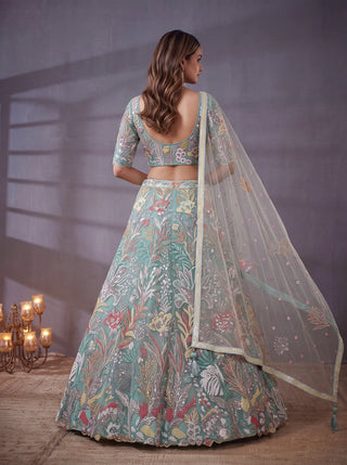 Sky Blue Soft Net Lehenga Choli with Thread & Sequin Embroidery ClothsVilla