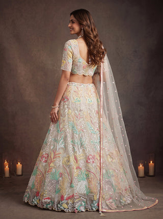 White Soft Net Lehenga Choli with Thread & Sequin Embroidery ClothsVilla