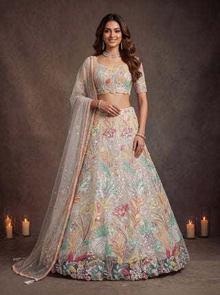 White Soft Net Lehenga Choli with Thread & Sequin Embroidery ClothsVilla