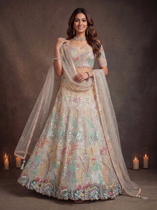 White Soft Net Lehenga Choli with Thread & Sequin Embroidery ClothsVilla