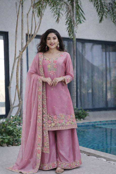 Bead and Sequin Embroidered Palazzo Suit Dupatta Set ClothsVilla Main image