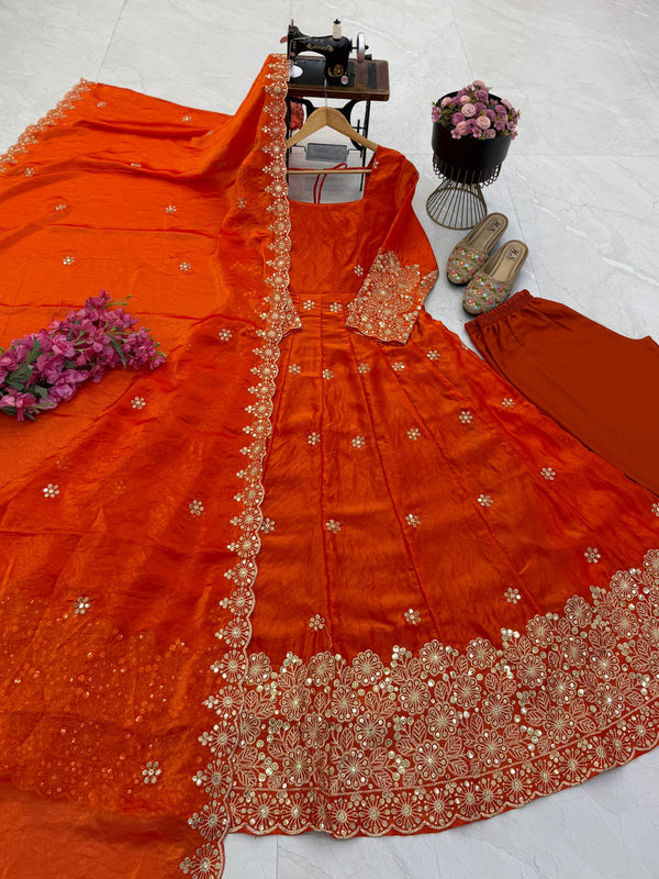 CANDY CRUSH Fendy Silk Sequin Embroidered Gown Pant Dupatta Set ClothsVilla