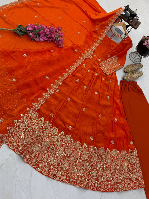 CANDY CRUSH Fendy Silk Sequin Embroidered Gown Pant Dupatta Set ClothsVilla