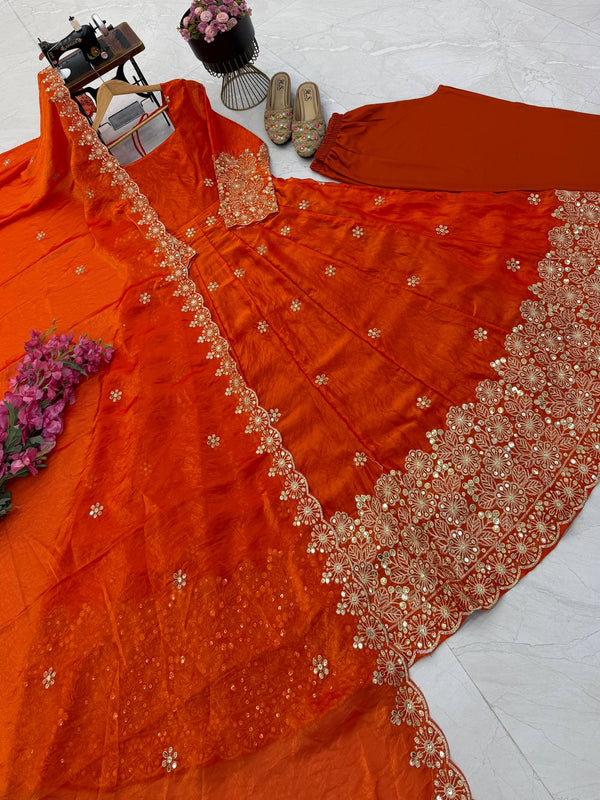 CANDY CRUSH Fendy Silk Sequin Embroidered Gown Pant Dupatta Set ClothsVilla