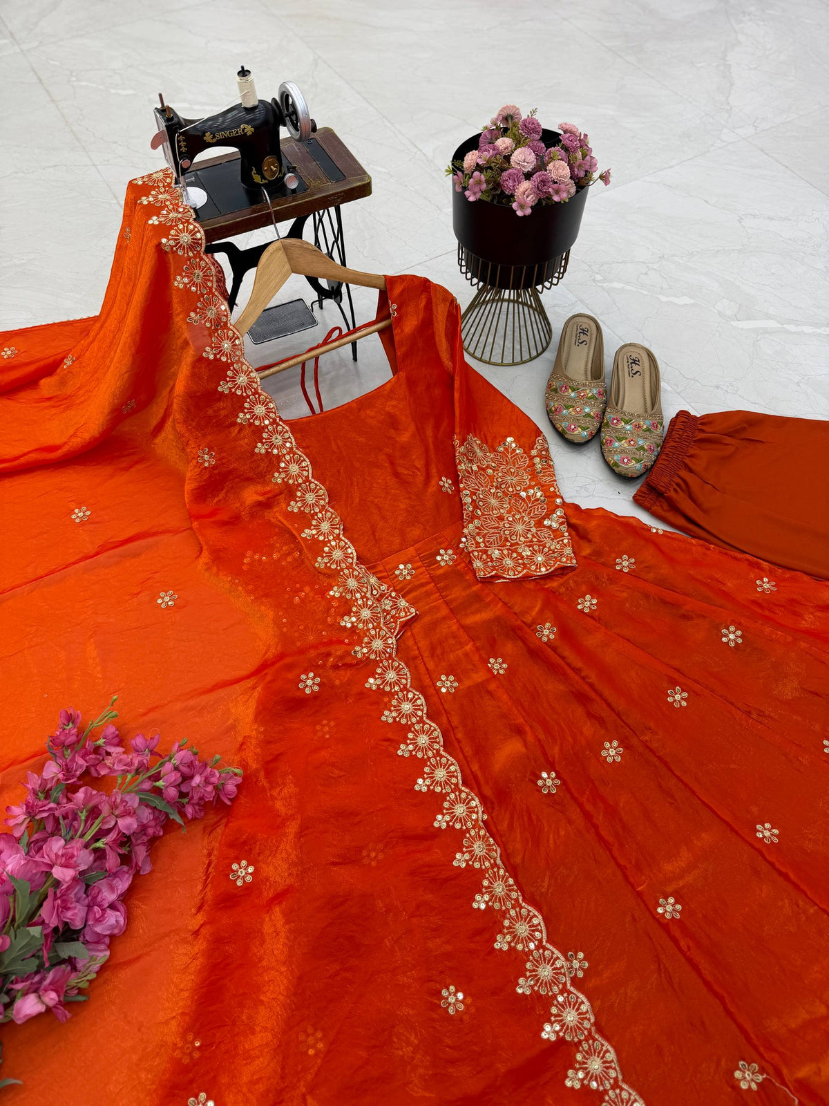 CANDY CRUSH Fendy Silk Sequin Embroidered Gown Pant Dupatta Set ClothsVilla
