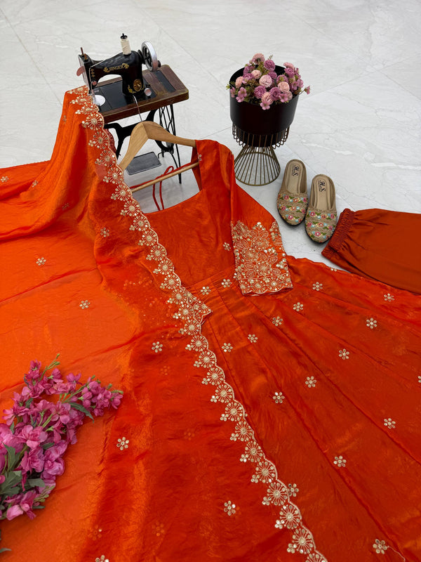 CANDY CRUSH Fendy Silk Sequin Embroidered Gown Pant Dupatta Set ClothsVilla