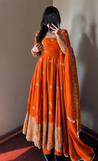 CANDY CRUSH Fendy Silk Sequin Embroidered Gown Pant Dupatta Set ClothsVilla