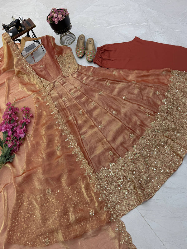 CANDY CRUSH Fendy Silk Sequin Embroidered Gown Pant Dupatta Set ClothsVilla