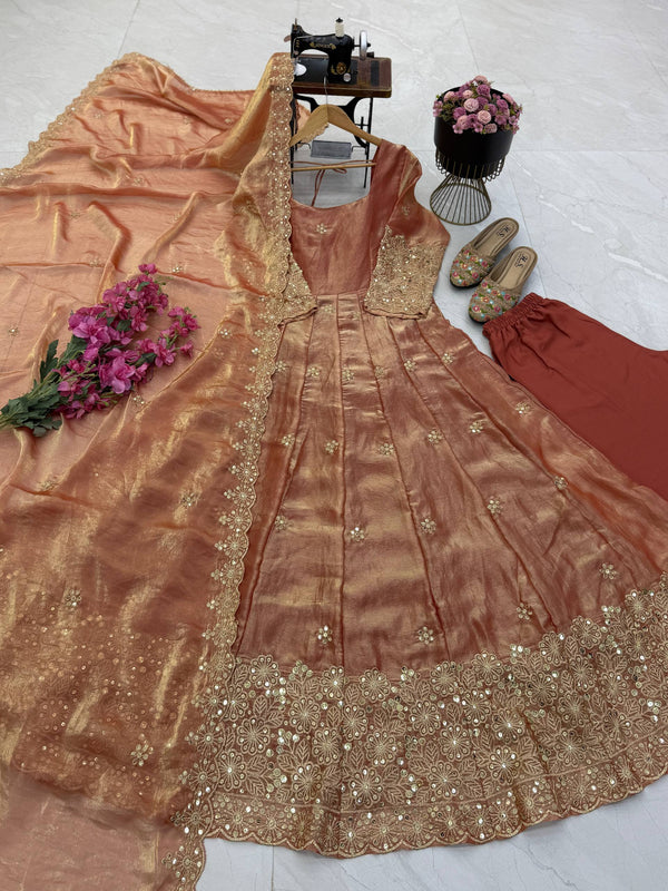 CANDY CRUSH Fendy Silk Sequin Embroidered Gown Pant Dupatta Set ClothsVilla