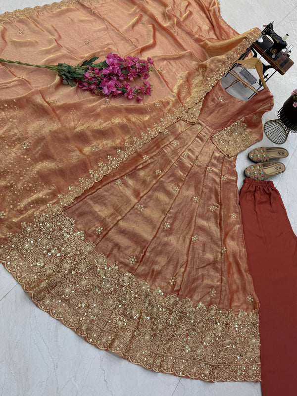CANDY CRUSH Fendy Silk Sequin Embroidered Gown Pant Dupatta Set ClothsVilla