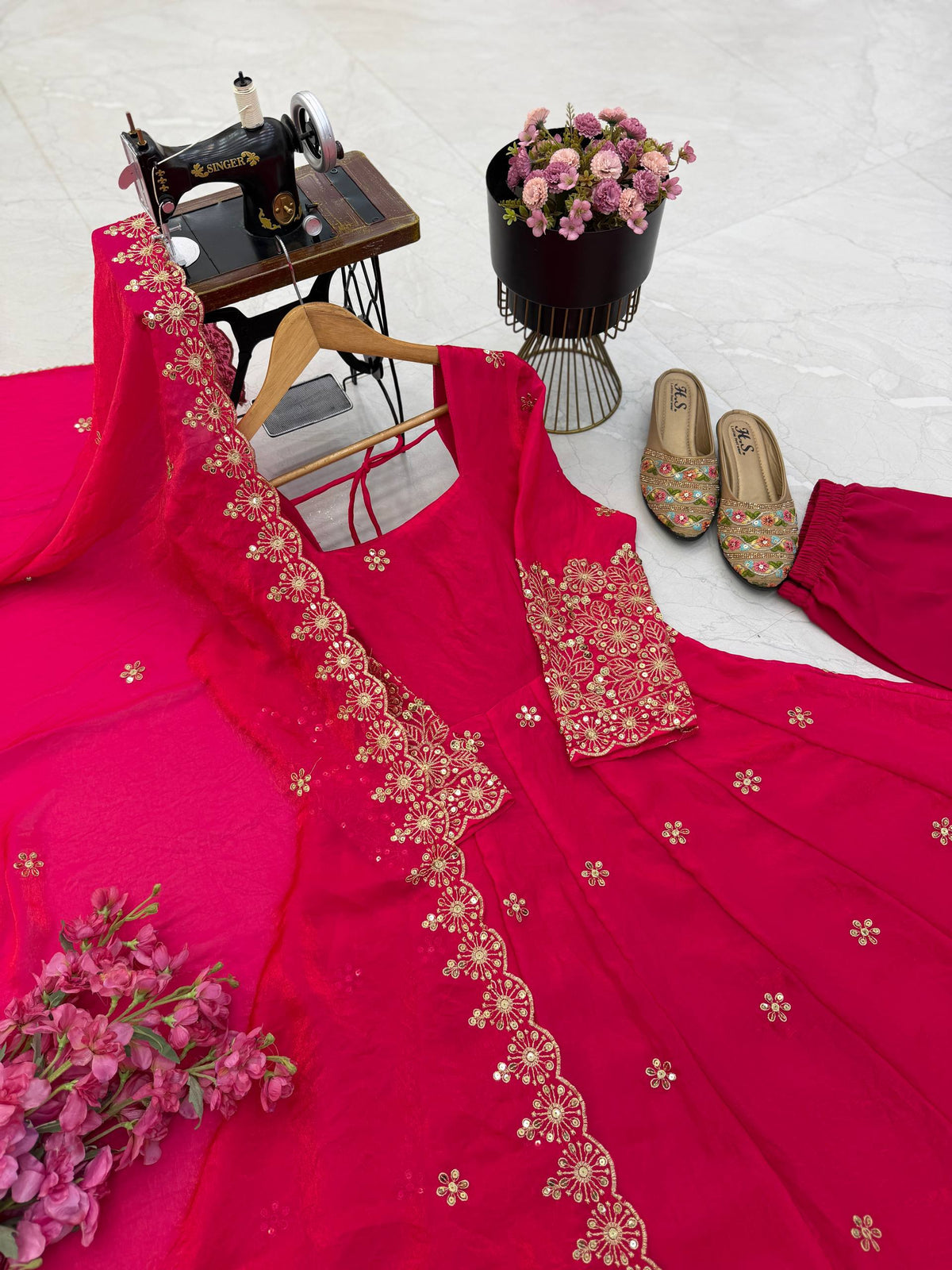 CANDY CRUSH Fendy Silk Sequin Embroidered Gown Pant Dupatta Set – 9 Colours ClothsVilla