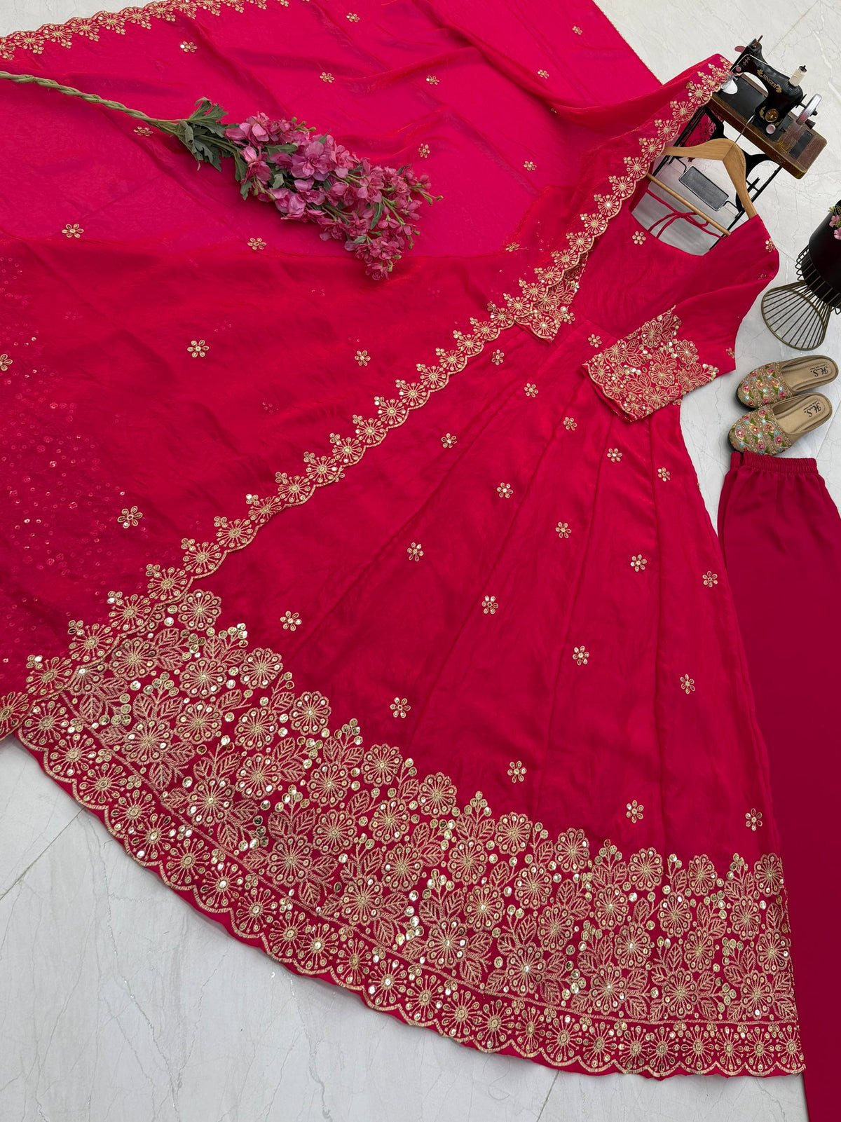 CANDY CRUSH Fendy Silk Sequin Embroidered Gown Pant Dupatta Set – 9 Colours ClothsVilla