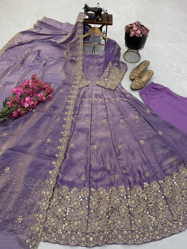 CANDY CRUSH Fendy Silk Sequin Embroidered Gown Pant Dupatta Set ClothsVilla