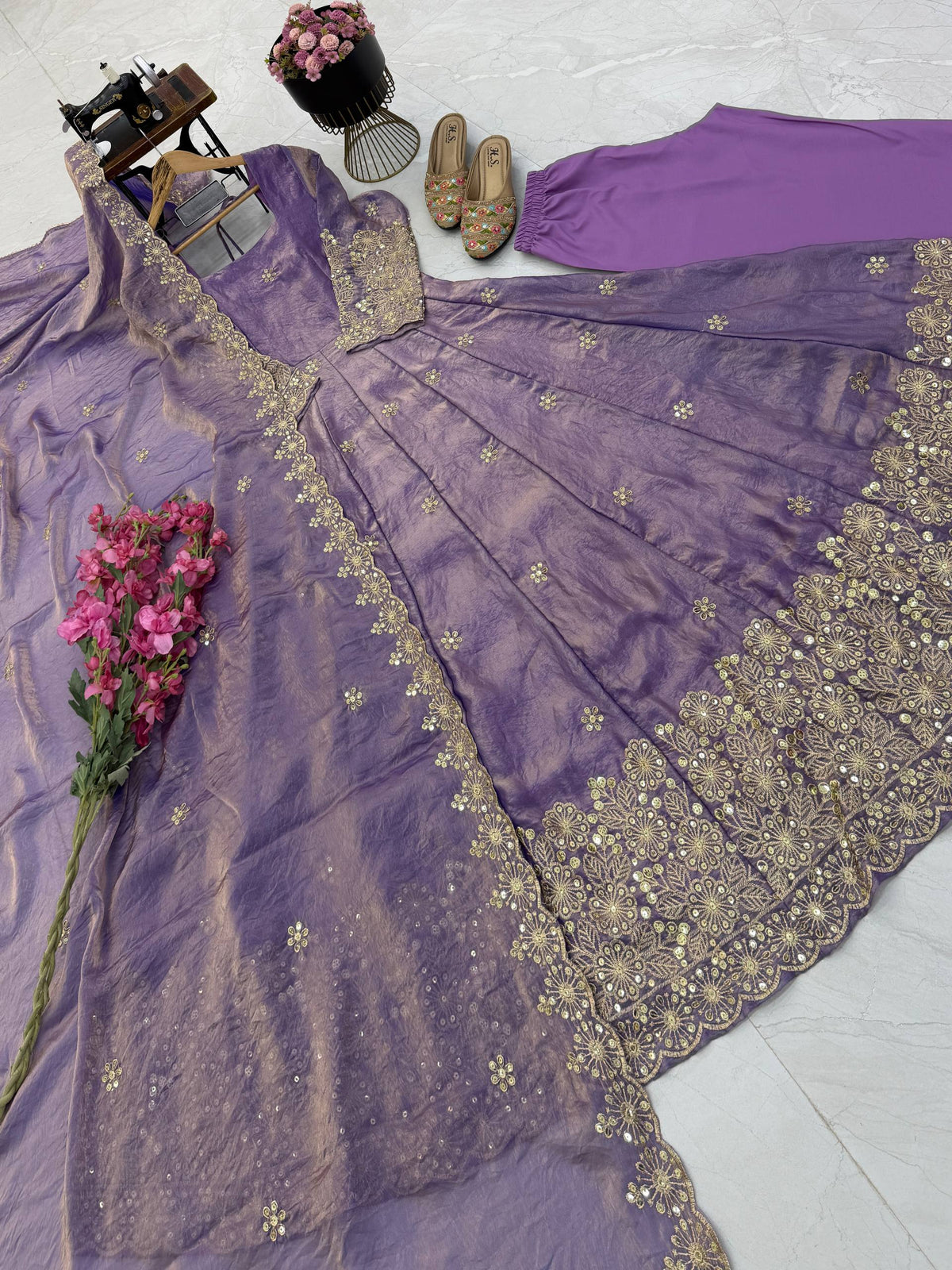 CANDY CRUSH Fendy Silk Sequin Embroidered Gown Pant Dupatta Set ClothsVilla
