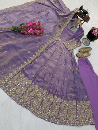 CANDY CRUSH Fendy Silk Sequin Embroidered Gown Pant Dupatta Set ClothsVilla