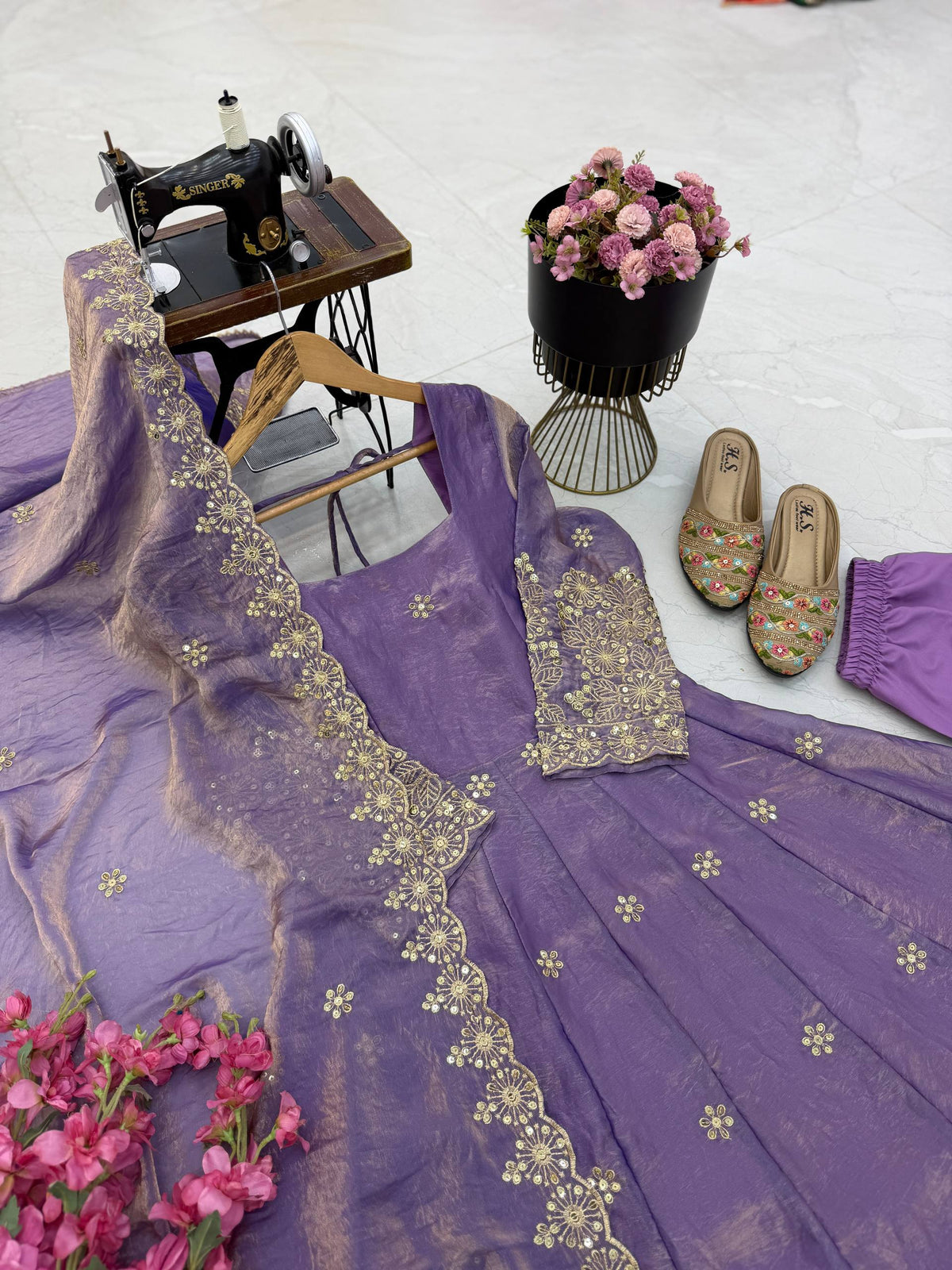 CANDY CRUSH Fendy Silk Sequin Embroidered Gown Pant Dupatta Set ClothsVilla