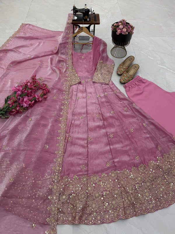 CANDY CRUSH Fendy Silk Sequin Embroidered Gown Pant Dupatta Set ClothsVilla
