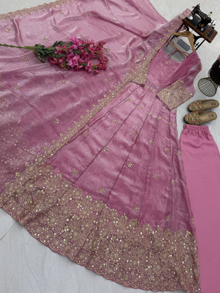 CANDY CRUSH Fendy Silk Sequin Embroidered Gown Pant Dupatta Set ClothsVilla