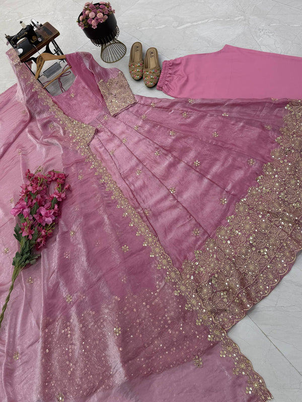 CANDY CRUSH Fendy Silk Sequin Embroidered Gown Pant Dupatta Set ClothsVilla