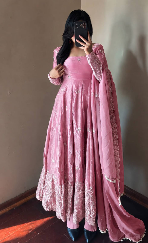 CANDY CRUSH Fendy Silk Sequin Embroidered Gown Pant Dupatta Set ClothsVilla