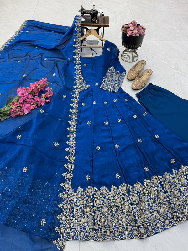 CANDY CRUSH Fendy Silk Sequin Embroidered Gown Pant Dupatta Set ClothsVilla