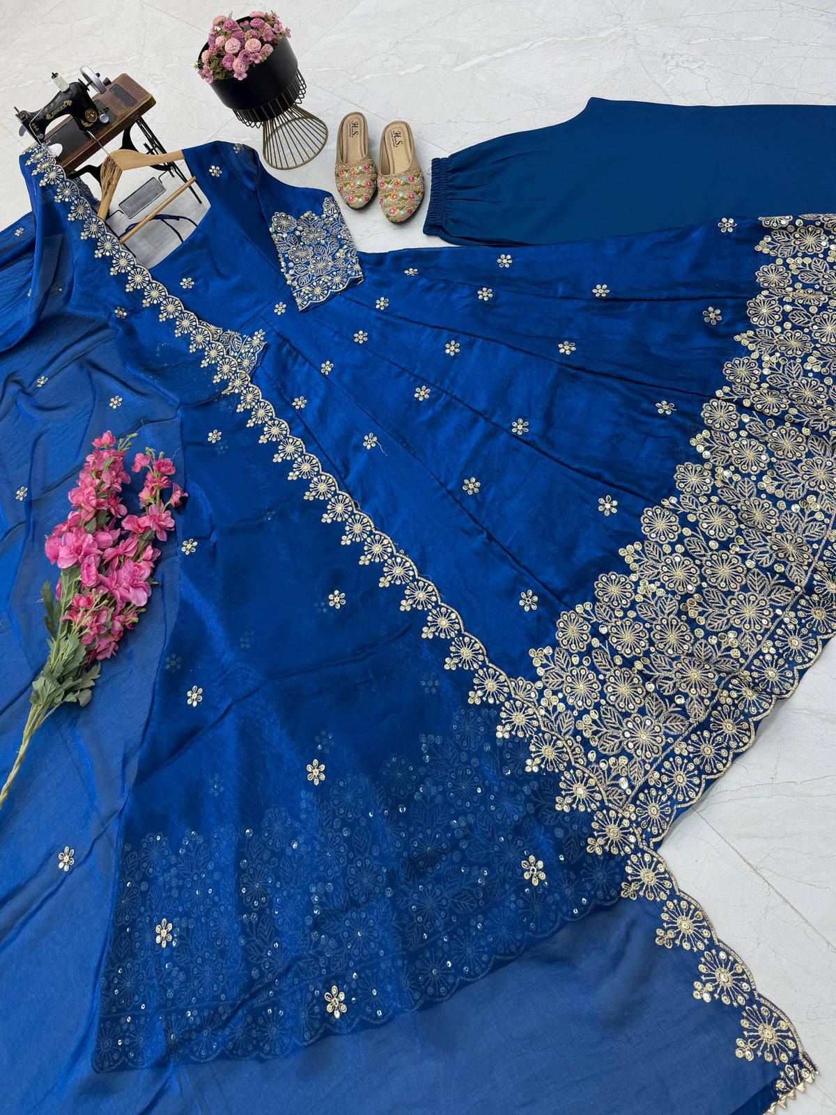 CANDY CRUSH Fendy Silk Sequin Embroidered Gown Pant Dupatta Set ClothsVilla