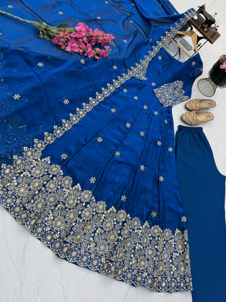 CANDY CRUSH Fendy Silk Sequin Embroidered Gown Pant Dupatta Set ClothsVilla