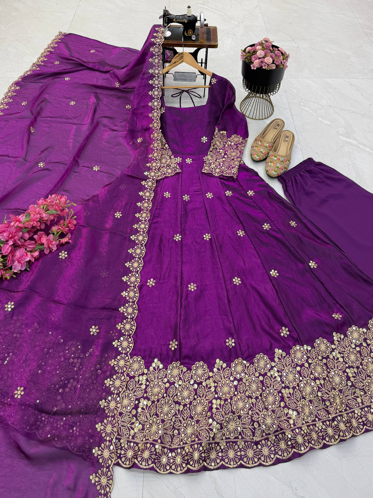CANDY CRUSH Fendy Silk Sequin Embroidered Gown Pant Dupatta Set ClothsVilla