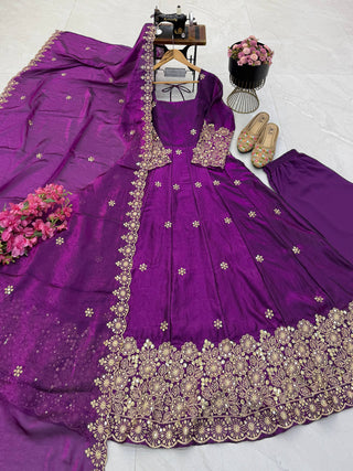 CANDY CRUSH Fendy Silk Sequin Embroidered Gown Pant Dupatta Set ClothsVilla