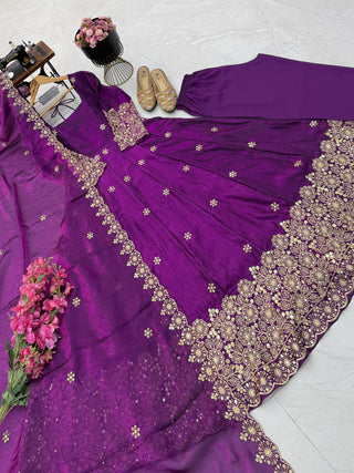CANDY CRUSH Fendy Silk Sequin Embroidered Gown Pant Dupatta Set ClothsVilla