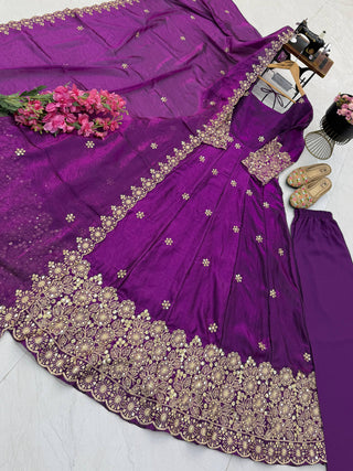 CANDY CRUSH Fendy Silk Sequin Embroidered Gown Pant Dupatta Set ClothsVilla