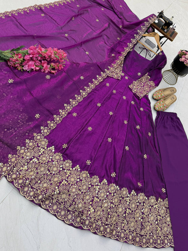 CANDY CRUSH Fendy Silk Sequin Embroidered Gown Pant Dupatta Set ClothsVilla