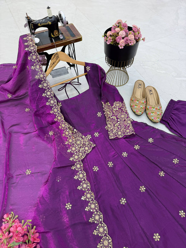 CANDY CRUSH Fendy Silk Sequin Embroidered Gown Pant Dupatta Set ClothsVilla