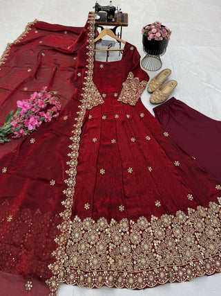 CANDY CRUSH Fendy Silk Sequin Embroidered Gown Pant Dupatta Set ClothsVilla