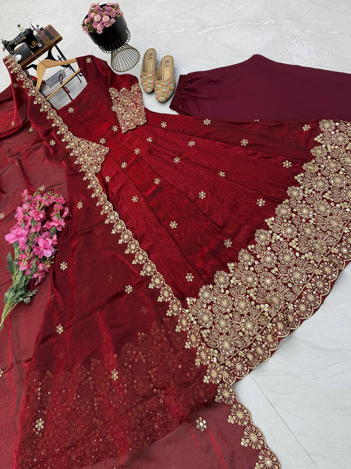 CANDY CRUSH Fendy Silk Sequin Embroidered Gown Pant Dupatta Set ClothsVilla