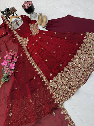CANDY CRUSH Fendy Silk Sequin Embroidered Gown Pant Dupatta Set ClothsVilla