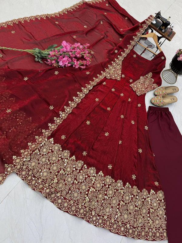 CANDY CRUSH Fendy Silk Sequin Embroidered Gown Pant Dupatta Set ClothsVilla