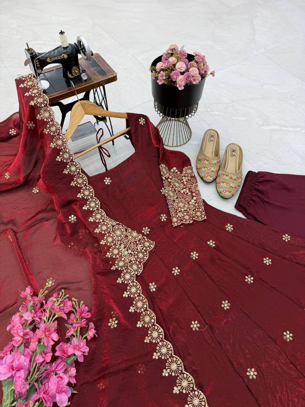 CANDY CRUSH Fendy Silk Sequin Embroidered Gown Pant Dupatta Set ClothsVilla