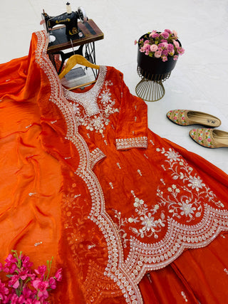 SEVEN HORSES Satin-Finish Embroidered Printed Sharara Suit Dupatta Set ClothsVilla